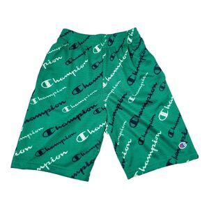 Boy's L Champion Authentic Athleticwear Green Mesh Logo Shorts with Side Pockets